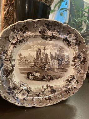 1830s Thomas Mayer “Abbey Ruins” Brown Transfer-ware Platter